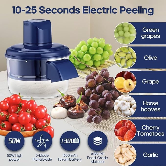 TIDLUX AutoPeel™ Smart Electric Fruit & Garlic Peeler Pro | 5-Blade Rechargeable Peeling System - Tidlux