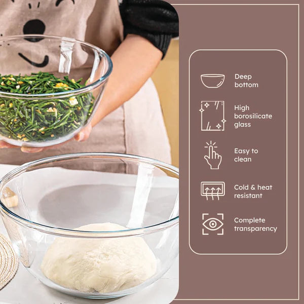 TIDLUX Large Capacity Heat-Resistant Borosilicate Glass Mixing Bowl with Lid | 6000ml - Tidlux