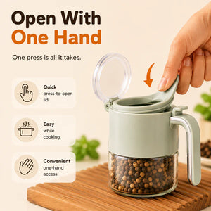 TIDLUX One-Hand Operated Glass Spice Jar with Flip Cap | 400ml - Tidlux